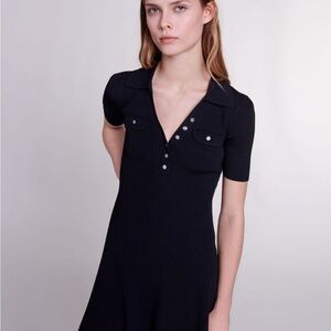 Maje Black Short Sleeve Button Polo Mini Dress